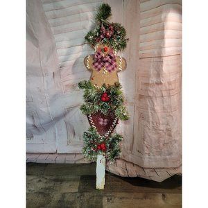 Mistletoe Gingerbread Man heart wooden snow xmas sign‎ decor